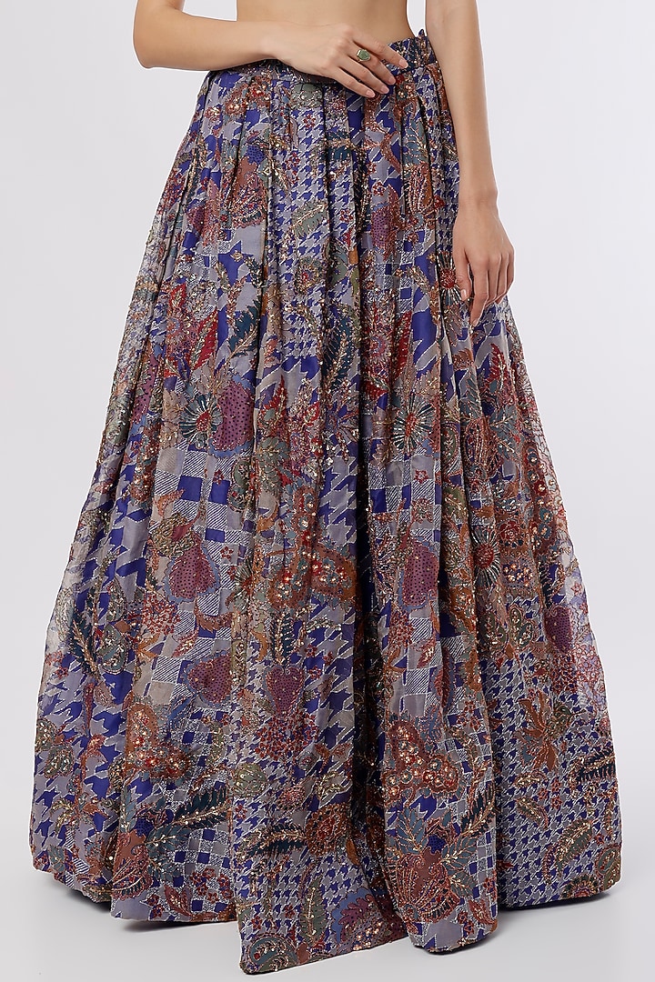 Violet Printed & Embellished Bridal Lehenga Set by Aisha Rao at Pernia's Pop Up Shop