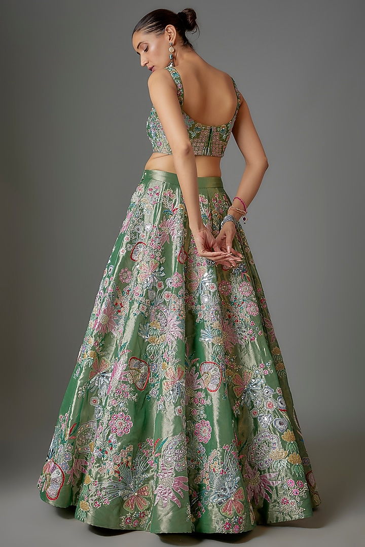 Green Tissue Embellished Bridal Lehenga Set by Aisha Rao at Pernia's Pop Up Shop