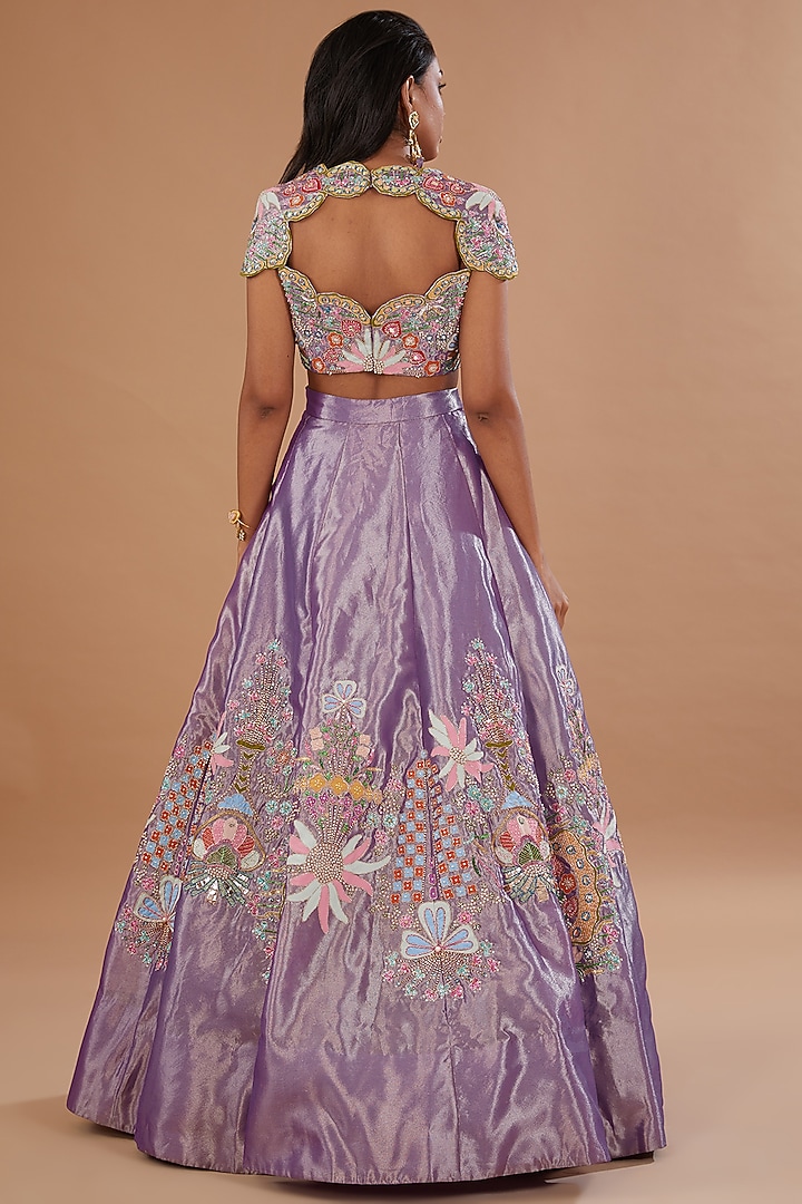 Violet Tissue Applique Embellished Bridal Lehenga Set by Aisha Rao at Pernia's Pop Up Shop