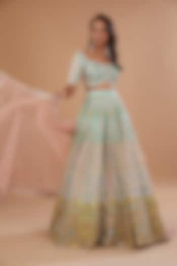 Powder Blue Tissue Embellished Kalidar Bridal Lehenga Set by Aisha Rao at Pernia's Pop Up Shop
