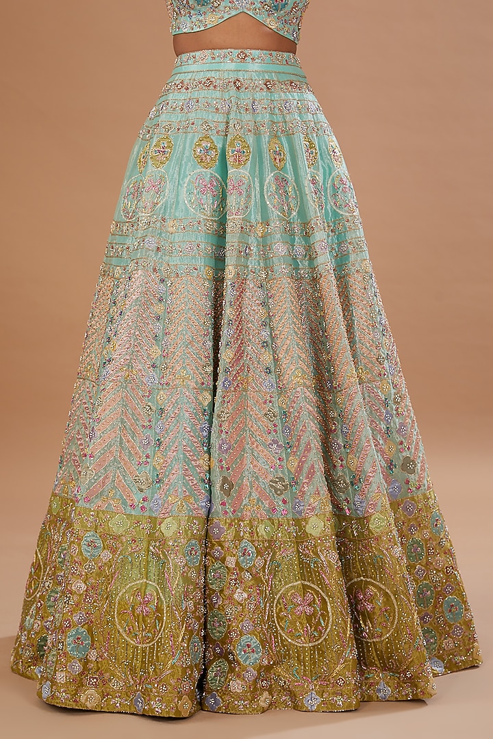 Powder Blue Tissue Embellished Kalidar Bridal Lehenga Set by Aisha Rao at Pernia's Pop Up Shop