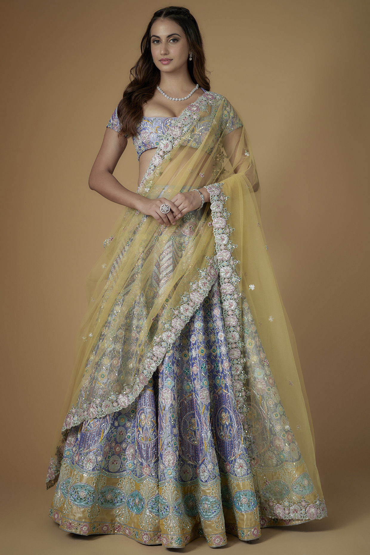 Mauve Tissue Embellished Bridal lehenga for 22 Lehenga Set by Aisha Rao at Pernia's Pop Up Shop