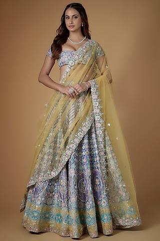 Mauve Tissue Embellished Lehenga Set by Aisha Rao