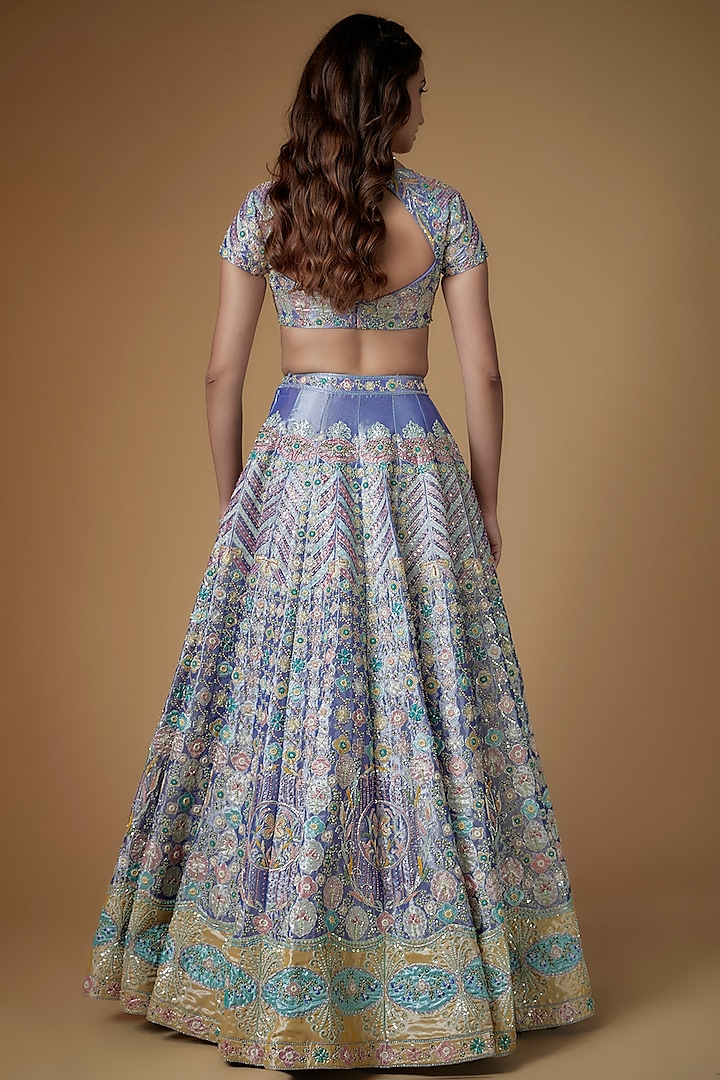 Mauve Tissue Embellished Bridal Lehenga Set by Aisha Rao at Pernia's Pop Up Shop