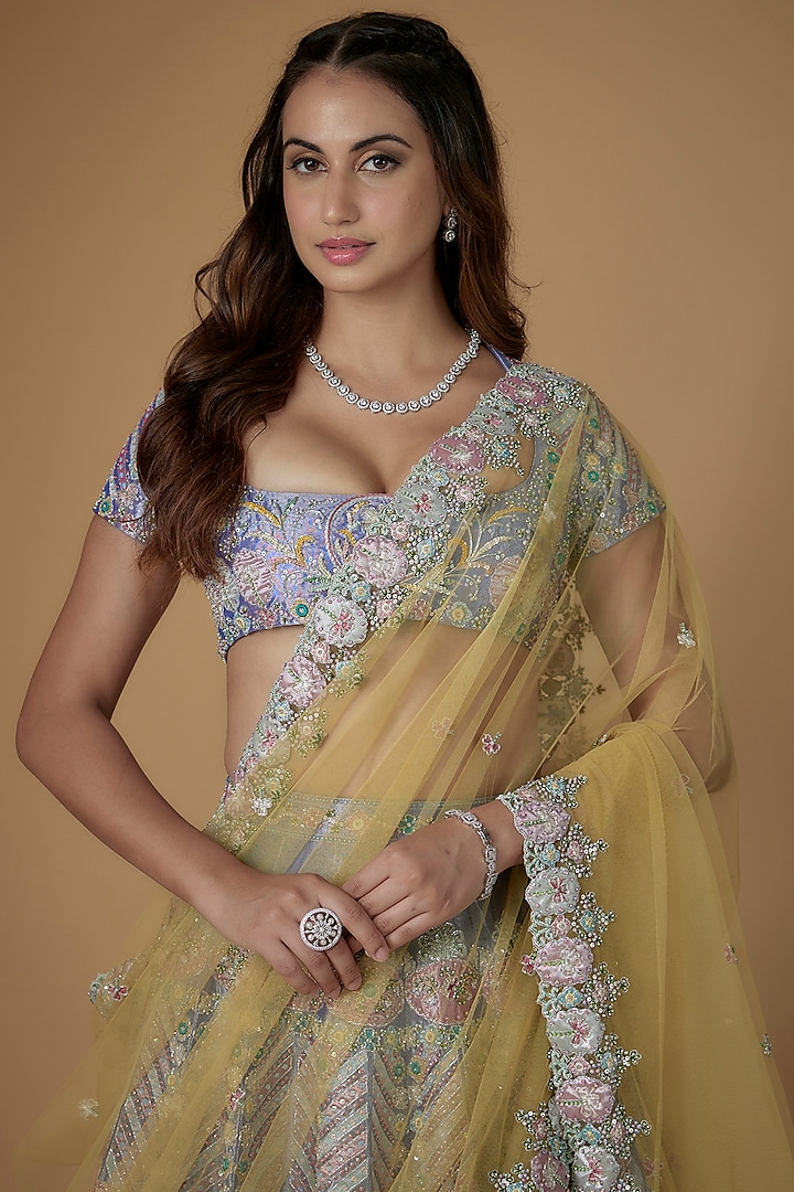 Mauve Tissue Embellished Bridal Lehenga Set by Aisha Rao at Pernia's Pop Up Shop