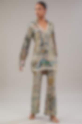 Beige Georgette Sequins Embroidered Tunic Set by Aisha Rao at Pernia's Pop Up Shop