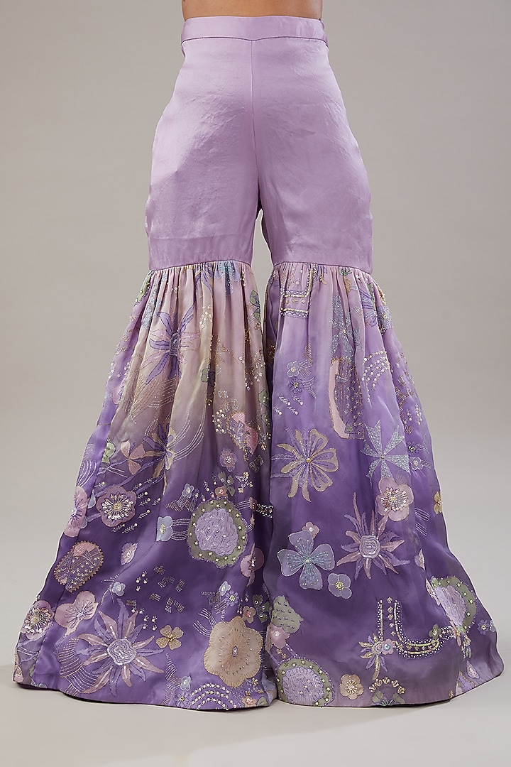 Mauve Indian Organza Printed & Embellished Bridal Sharara Set by Aisha Rao at Pernia's Pop Up Shop