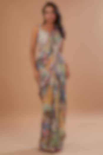 Multi-Colored Georgette Sequins Embroidered Saree Set by Aisha Rao at Pernia's Pop Up Shop