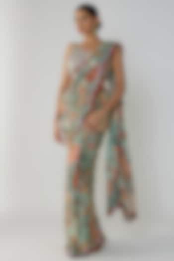 Multi-Colored Georgette Sequins Embroidered Saree Set by Aisha Rao at Pernia's Pop Up Shop