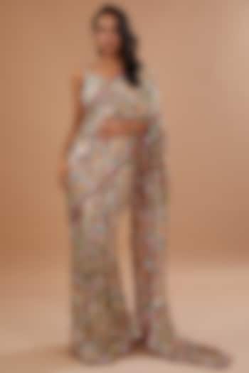 Multi-Colored Georgette Sequins Embroidered Saree Set by Aisha Rao at Pernia's Pop Up Shop