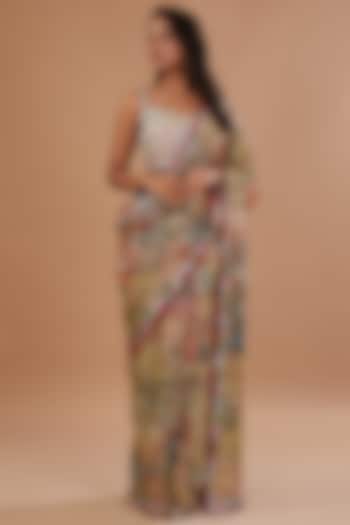 Multi-Colored Georgette Sequins Embroidered Saree Set by Aisha Rao at Pernia's Pop Up Shop
