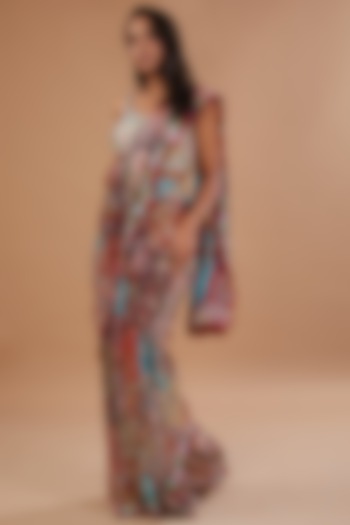 Multi-Colored Georgette Sequins Embroidered Saree Set by Aisha Rao at Pernia's Pop Up Shop