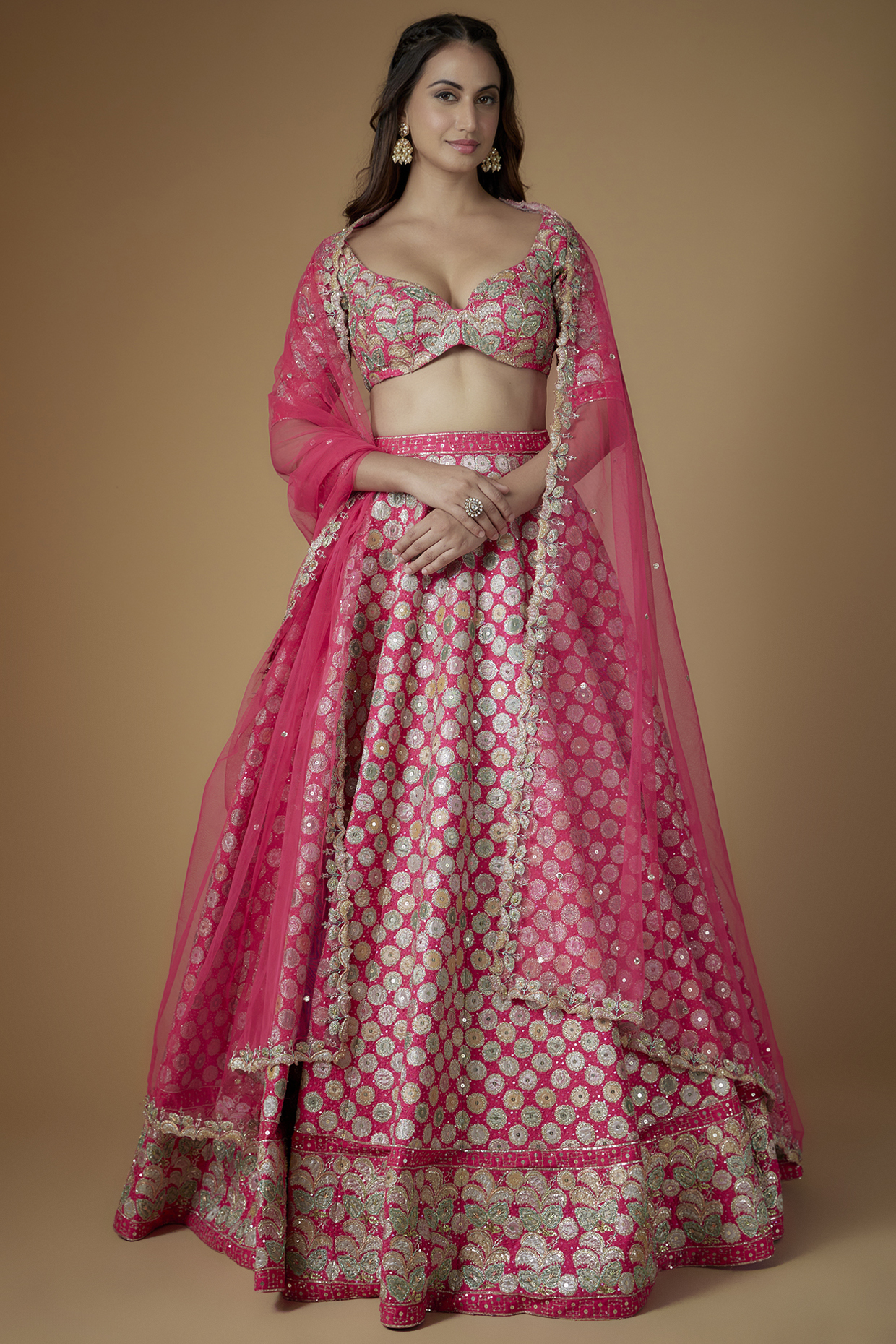 Pink Raw Silk Embellished Bridal lehenga for 22 Lehenga Set by Aisha Rao at Pernia's Pop Up Shop
