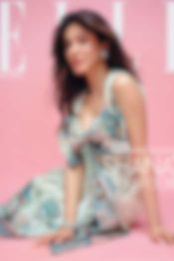 Ivory Organza Printed & Embellished Gathered Wedding Gown by Aisha Rao at Pernia's Pop Up Shop