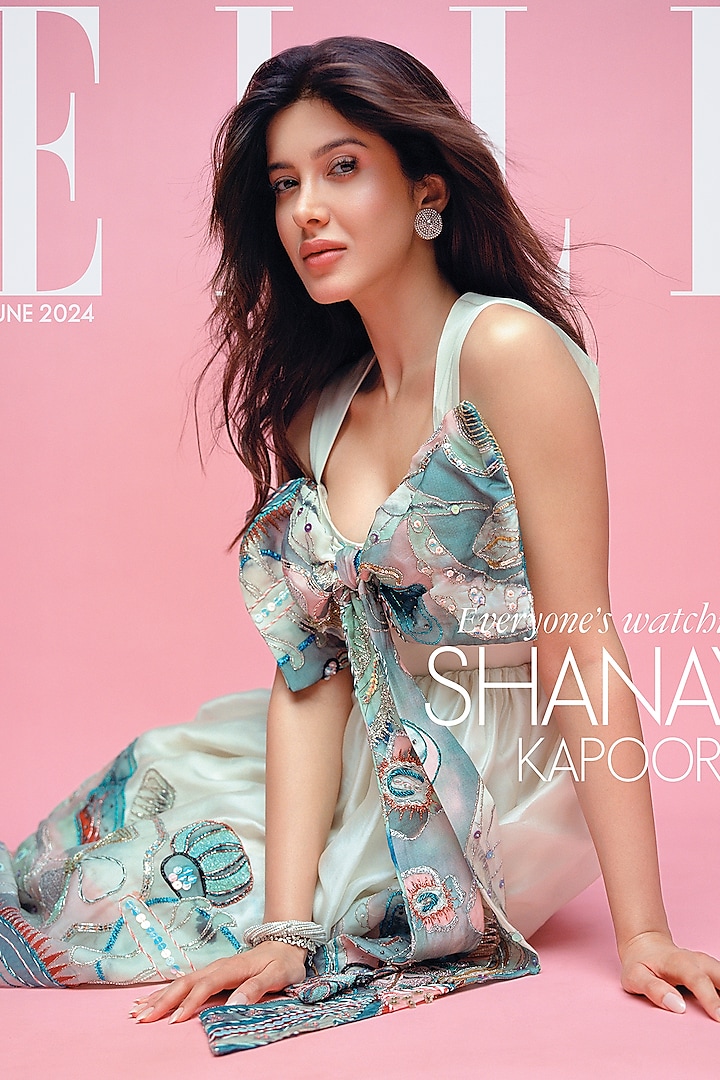 Ivory Organza Printed & Embellished Gathered Wedding Gown by Aisha Rao at Pernia's Pop Up Shop