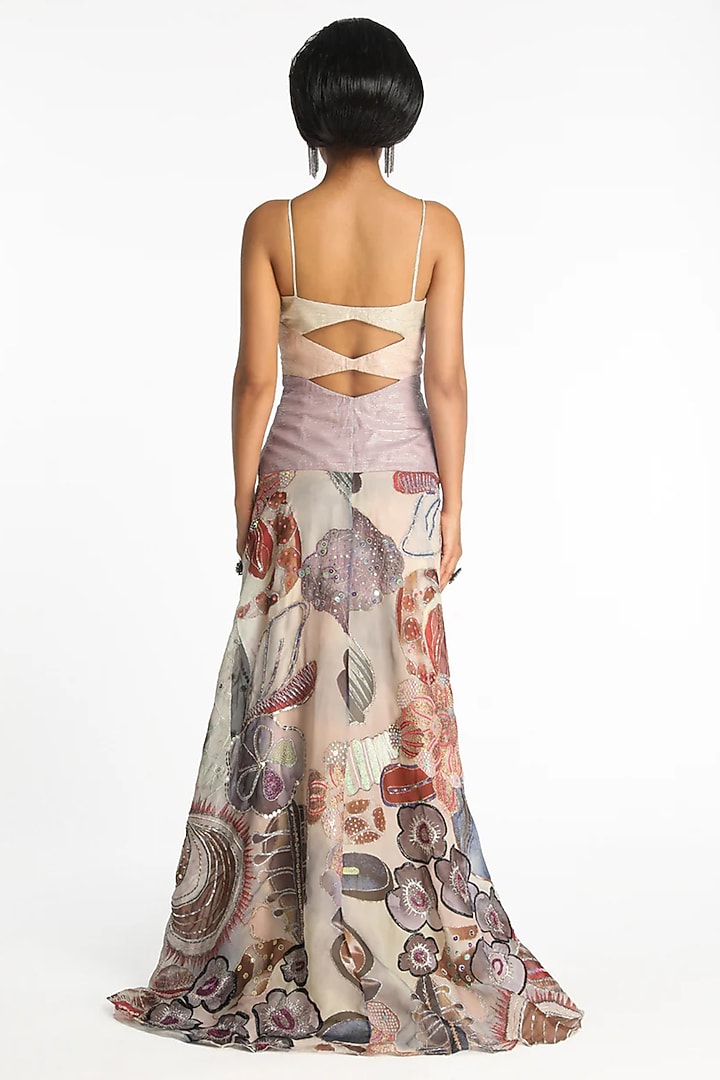 Mist Purple Organza Printed & Embroidered Gathered Wedding Gown by Aisha Rao at Pernia's Pop Up Shop