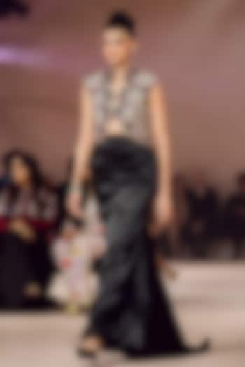 Black Dutch Satin Draped Mermaid Skirt Set by Aisha Rao at Pernia's Pop Up Shop