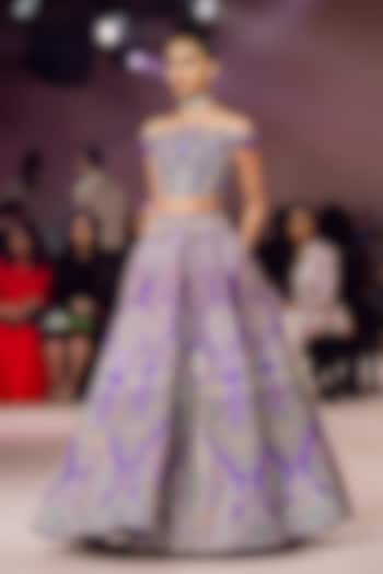 Purple Raw Silk Applique Embellished Bridal Lehenga Set by Aisha Rao at Pernia's Pop Up Shop
