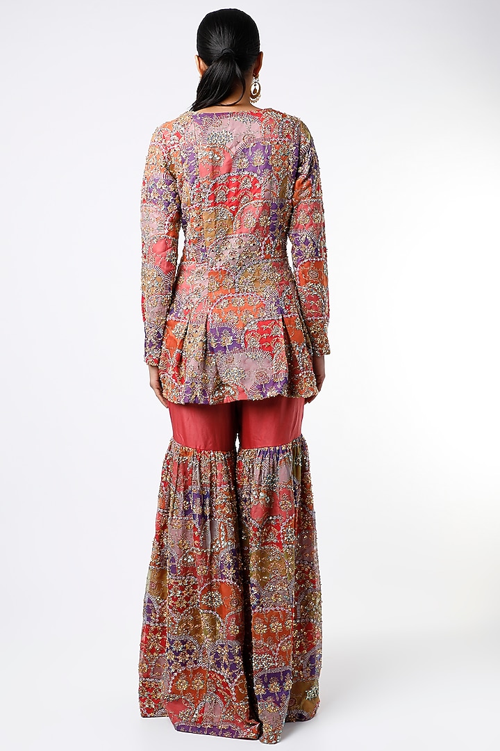 Peach Printed Bridal Sharara Set by Aisha Rao at Pernia's Pop Up Shop
