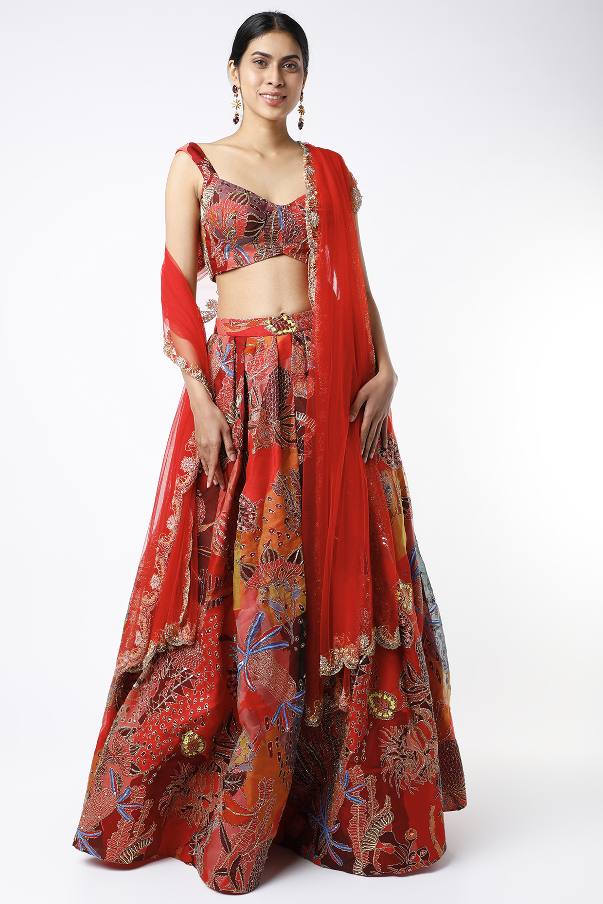 Red Embellished Bridal Lehenga Set by Aisha Rao at Pernia's Pop Up Shop