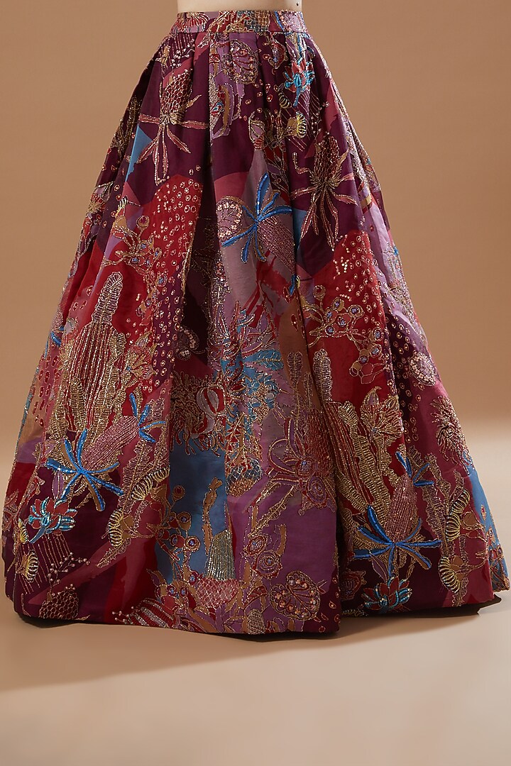 Plum Printed & Embellished Bridal Lehenga Set by Aisha Rao at Pernia's Pop Up Shop