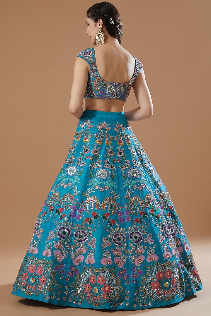Cyan Blue Embellished Bridal Lehenga Set by Aisha Rao at Pernia's Pop Up Shop