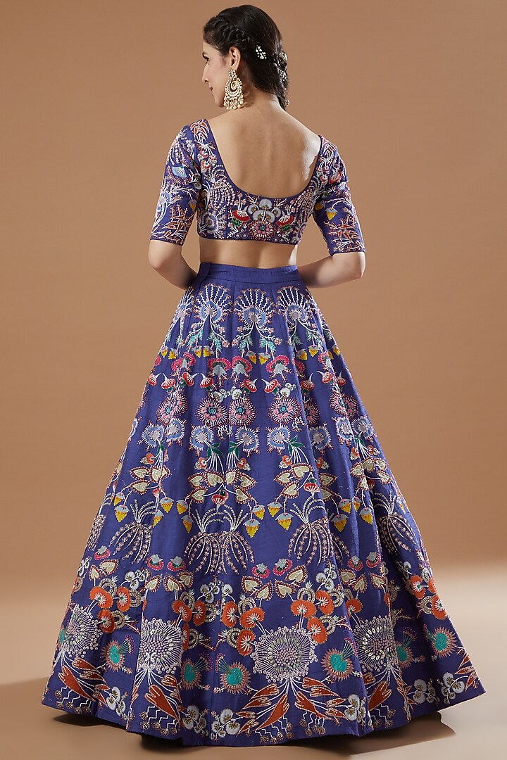 Electric Blue Embellished Bridal Lehenga Set by Aisha Rao at Pernia's Pop Up Shop