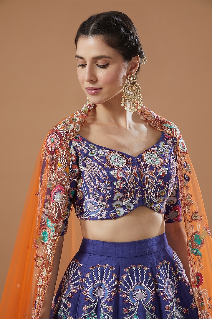Electric Blue Embellished Bridal Lehenga Set by Aisha Rao at Pernia's Pop Up Shop