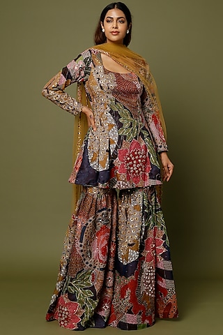 Blue Printed Sharara Set by Aisha Rao