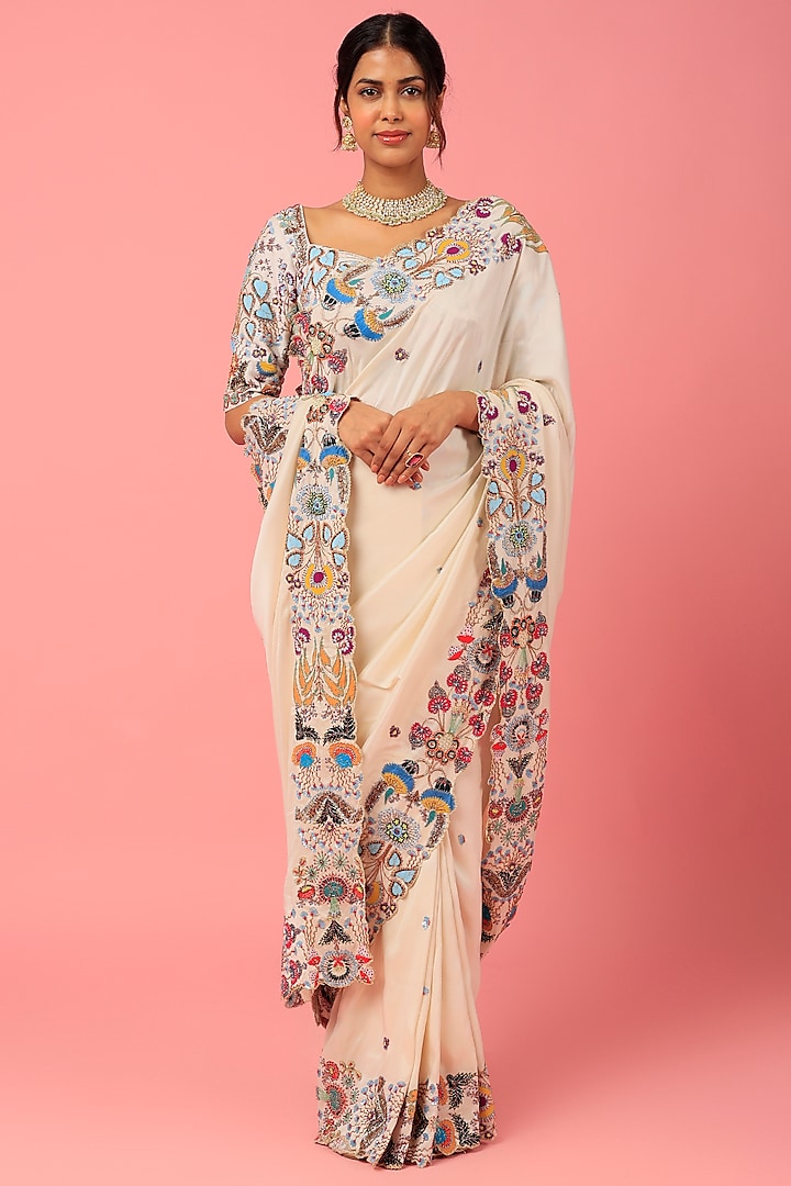 Ivory Embellished Saree Set by Aisha Rao