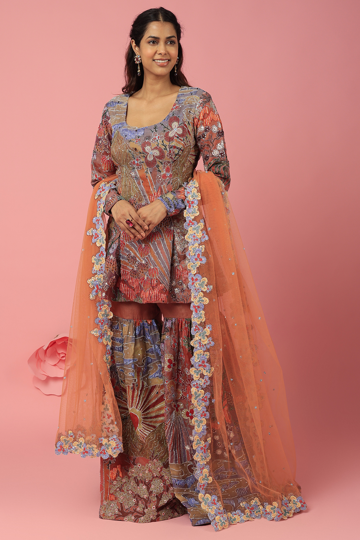 Multi-Colored Embellished Bridal Sharara Set by Aisha Rao at Pernia's Pop Up Shop