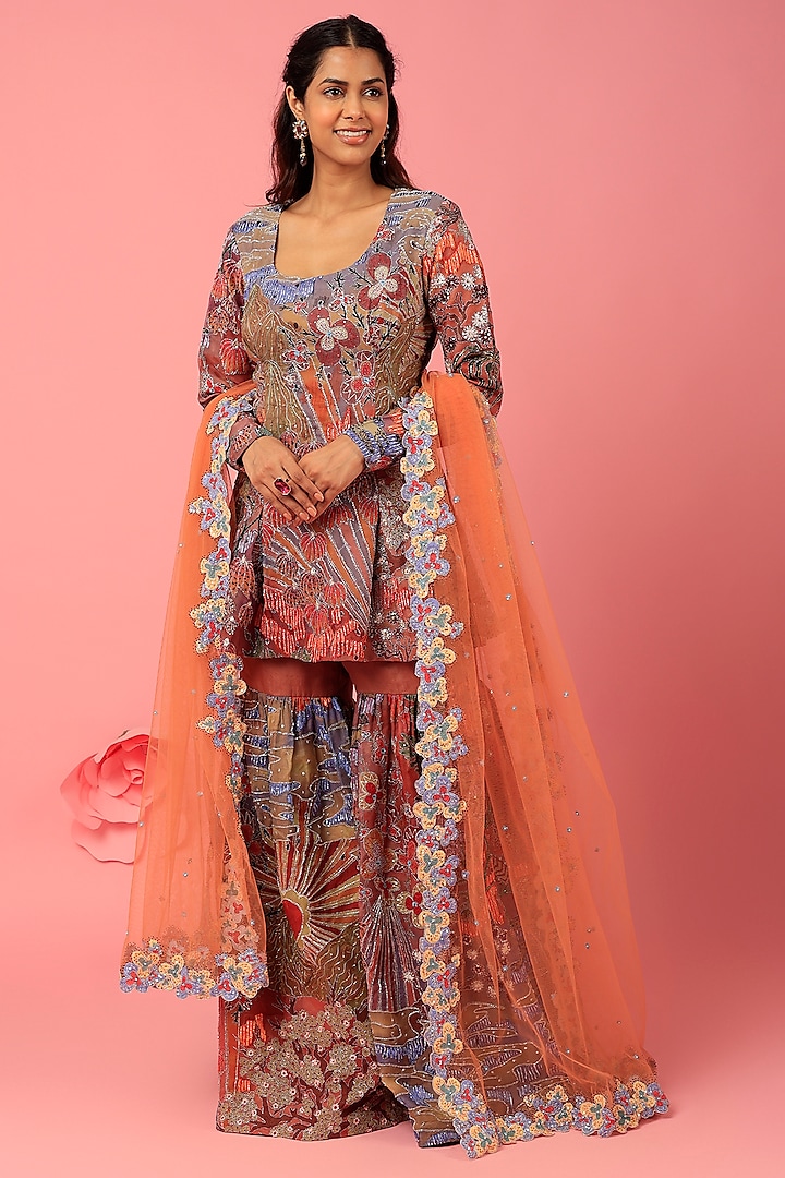 Multi-Colored Embellished Sharara Set by Aisha Rao