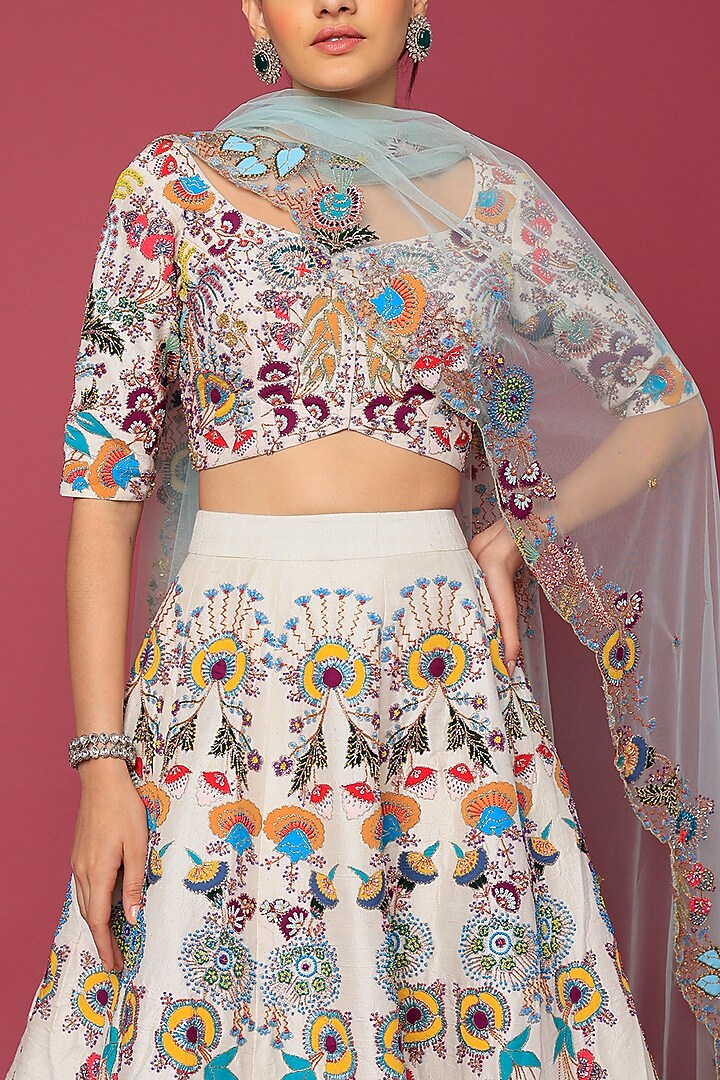Ivory Embellished Bridal Lehenga Set by Aisha Rao at Pernia's Pop Up Shop