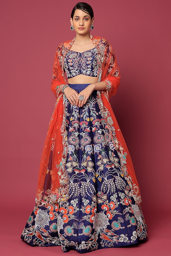 Electric Blue Embellished Bridal Lehenga Set by Aisha Rao at Pernia's Pop Up Shop