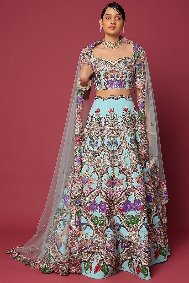 Powder Blue Embellished Bridal Lehenga Set by Aisha Rao at Pernia's Pop Up Shop
