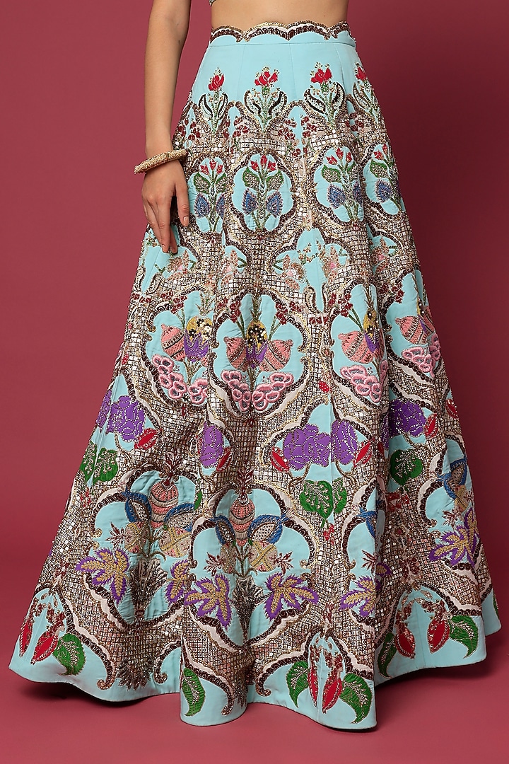 Powder Blue Embellished Bridal Lehenga Set by Aisha Rao at Pernia's Pop Up Shop