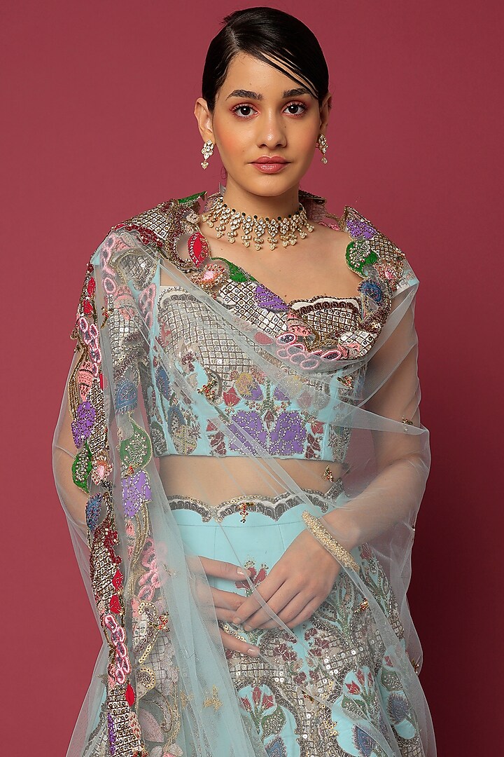 Powder Blue Embellished Bridal Lehenga Set by Aisha Rao at Pernia's Pop Up Shop