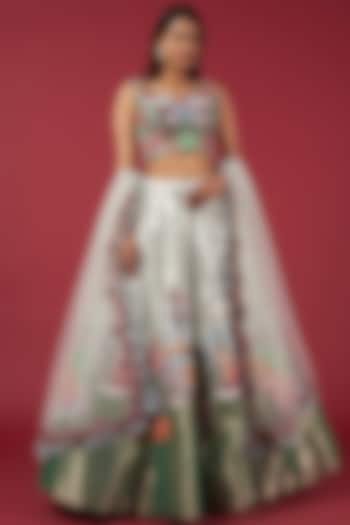 Ivory & Green Tissue Embellished Bridal Lehenga Set by Aisha Rao at Pernia's Pop Up Shop