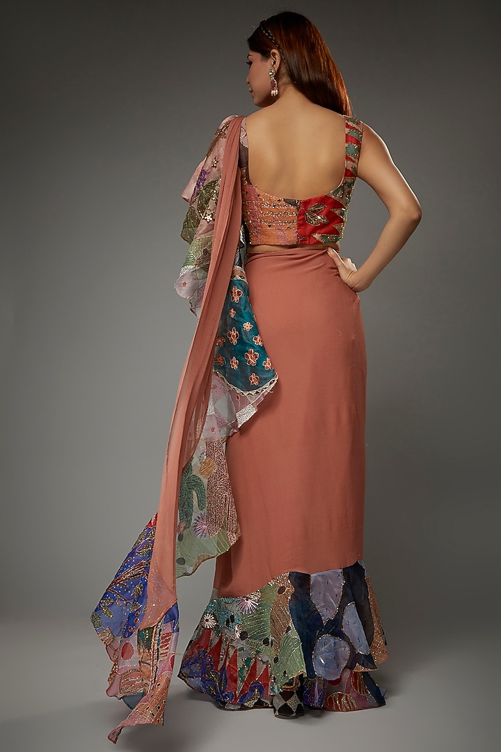 Orange Organza Printed & Embellished Reception Saree Set by Aisha Rao at Pernia's Pop Up Shop