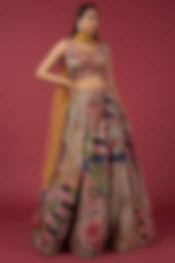 Blue Indian Organza Printed & Embellished Bridal Lehenga Set by Aisha Rao at Pernia's Pop Up Shop