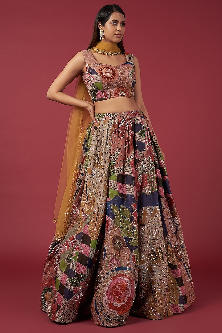Blue Indian Organza Printed & Embellished Bridal Lehenga Set by Aisha Rao at Pernia's Pop Up Shop