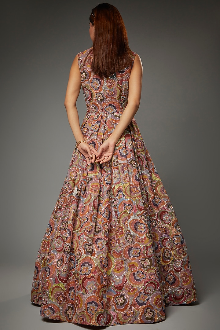 Peach Rose Organza Printed & Embellished Wedding Gown by Aisha Rao at Pernia's Pop Up Shop