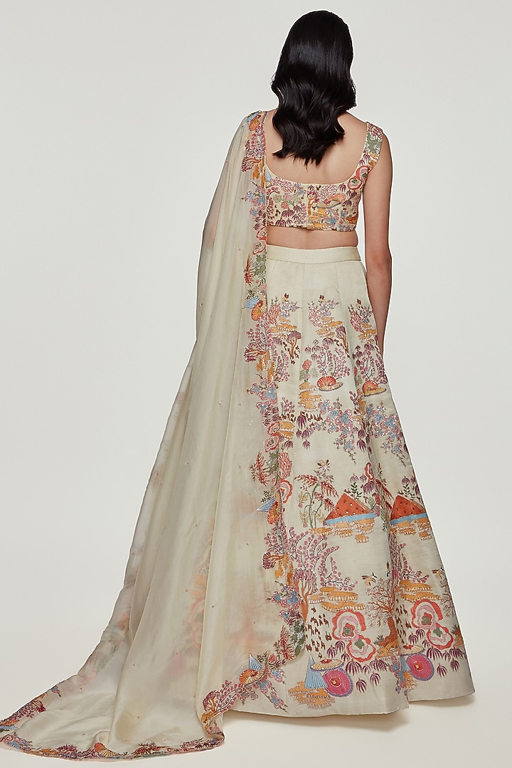 Ivory Kasab Satin Embellished Bridal Lehenga Set by Aisha Rao at Pernia's Pop Up Shop