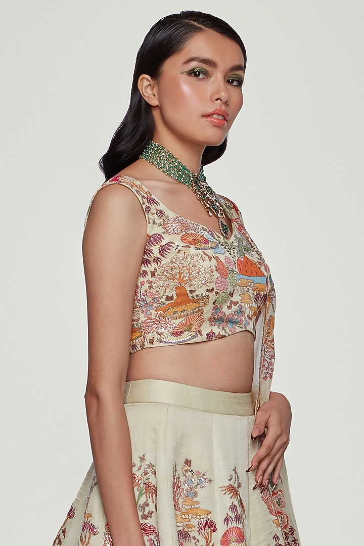 Ivory Kasab Satin Embellished Bridal Lehenga Set by Aisha Rao at Pernia's Pop Up Shop