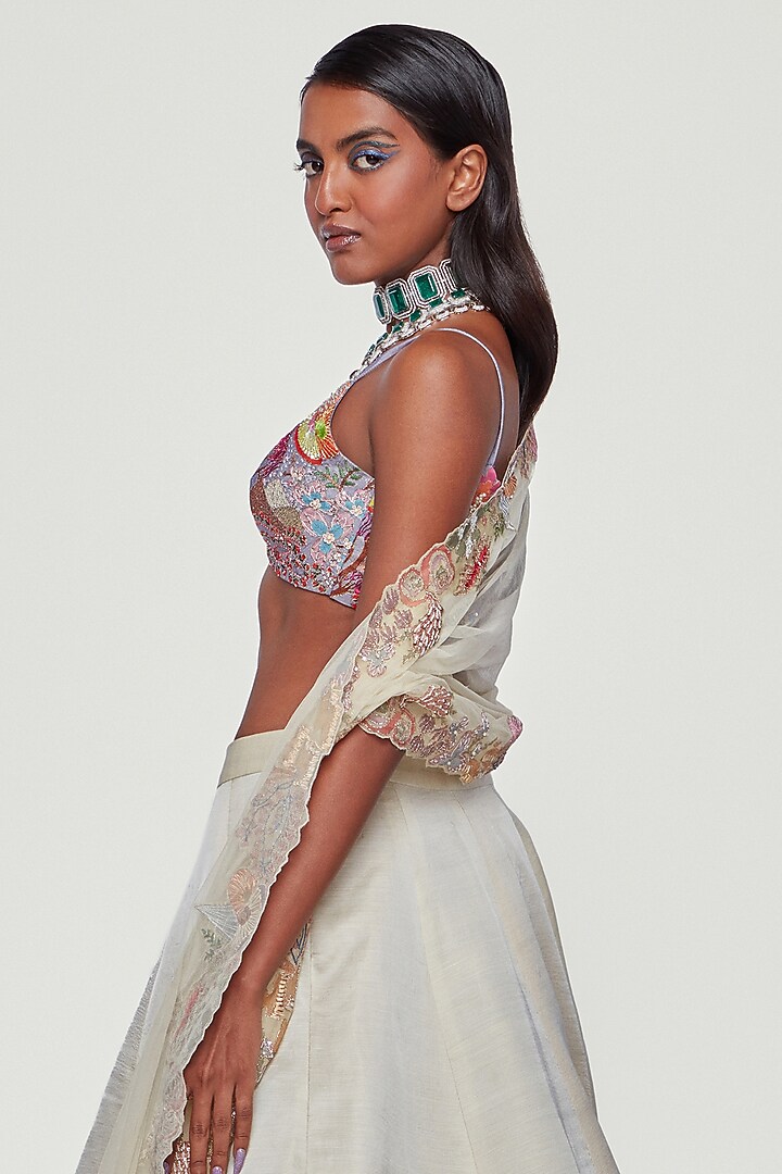 Ivory & Lavender Kasab Satin Bridal Lehenga Set by Aisha Rao at Pernia's Pop Up Shop