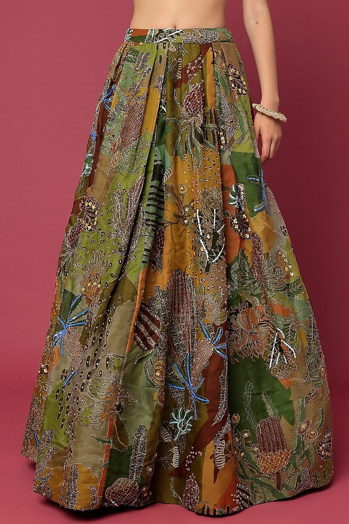 Olive Green Printed Bridal Lehenga Set by Aisha Rao at Pernia's Pop Up Shop