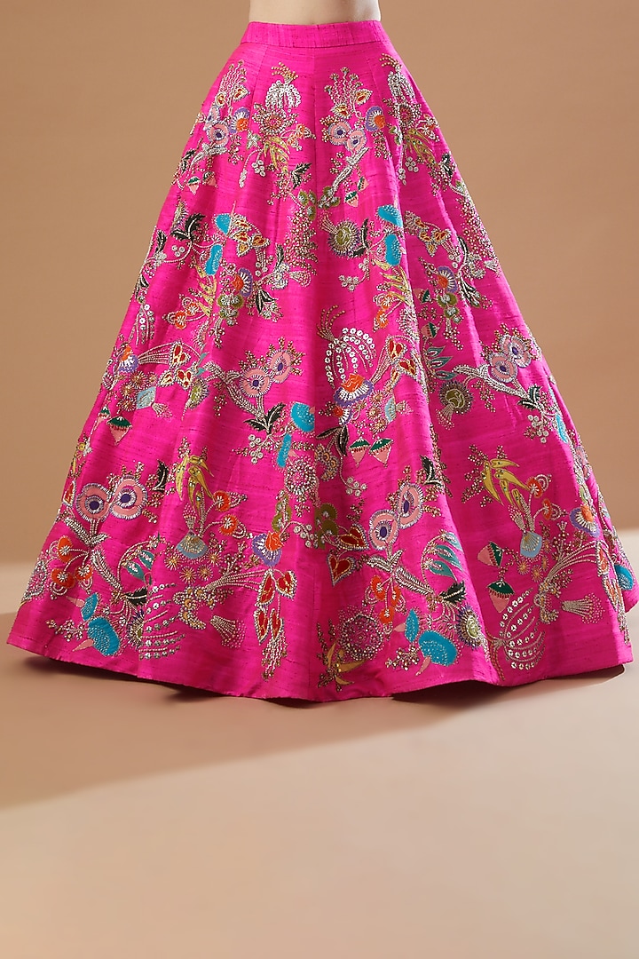 Fuchsia Silk Embellished Bridal Lehenga Set by Aisha Rao at Pernia's Pop Up Shop