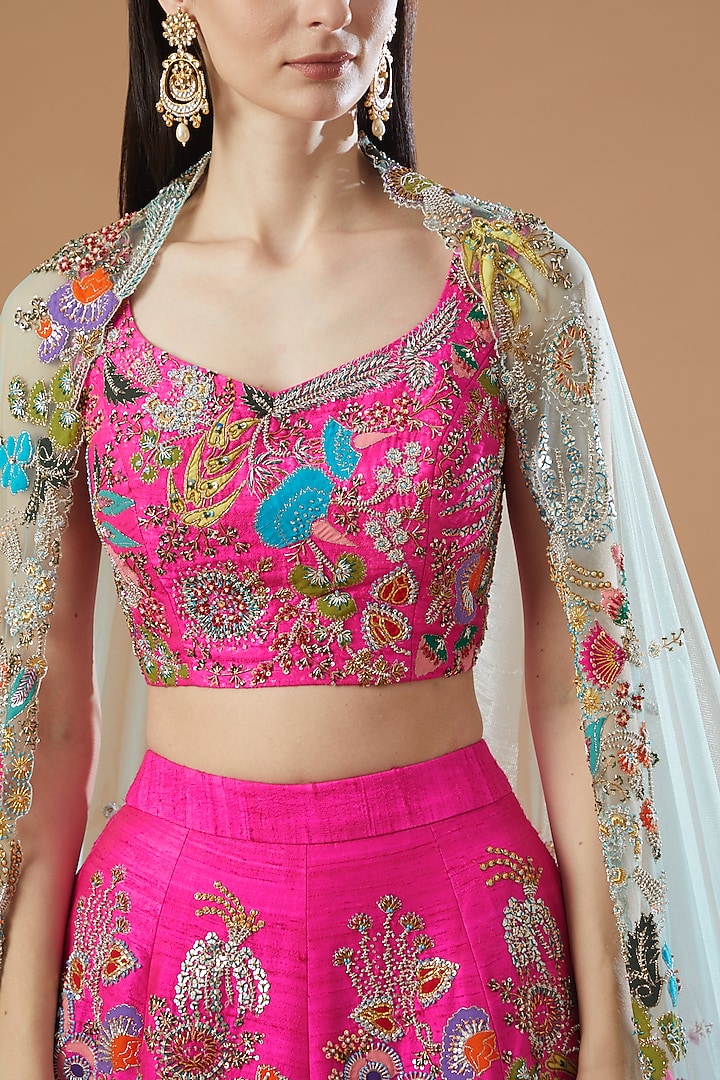Fuchsia Silk Embellished Bridal Lehenga Set by Aisha Rao at Pernia's Pop Up Shop