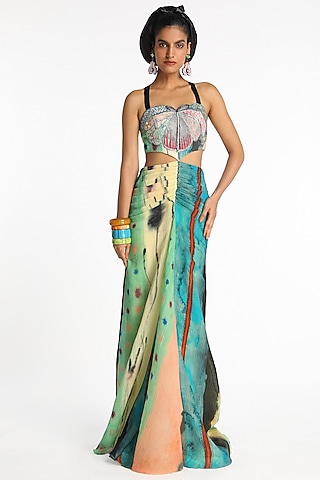 Aurora Cupro Printed Gathered Skirt Gown by Aisha Rao