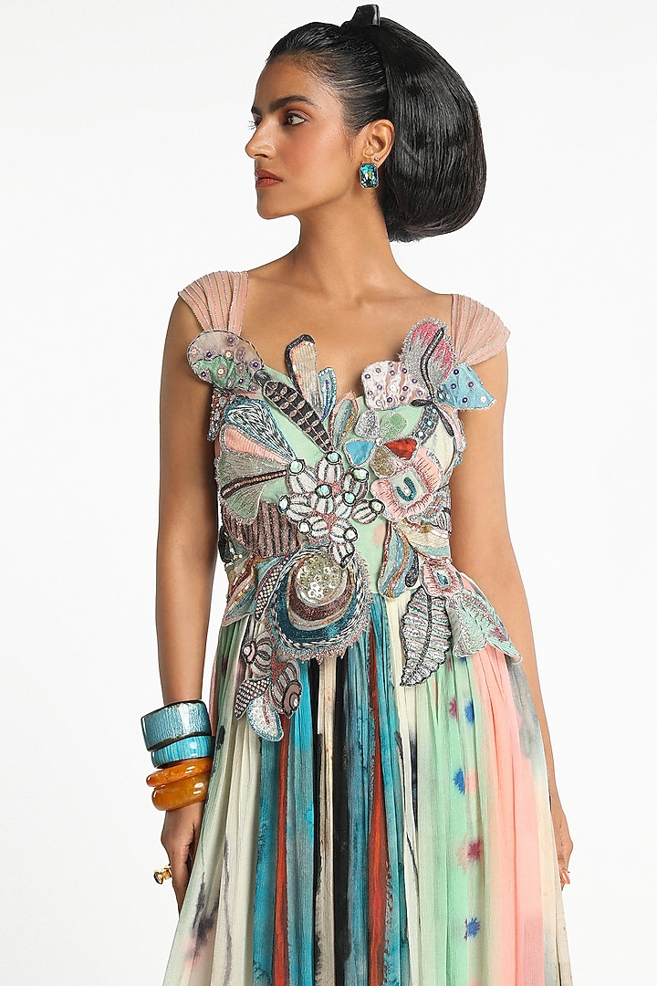 Aurora Cupro 3D Floral Embellished Gathered Skirt Wedding Gown by Aisha Rao at Pernia's Pop Up Shop